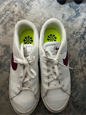 Nike Court Legacy Leather Sneakers with Maroon Swoosh
